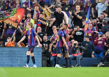 Piłkarze Barcelony podczas meczu Ligi Mistrzów