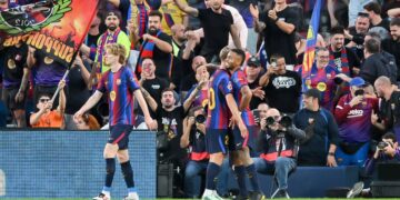 Piłkarze Barcelony podczas meczu Ligi Mistrzów