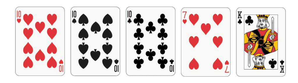 Układ pokerowy trójka składający się z trzech dziesiątek.