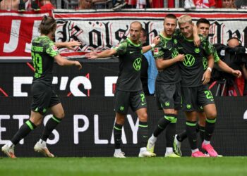 Piłkarze Wolfsburg na murawie