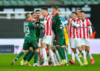 Zawodnicy Śląska i Cracovii na boisku