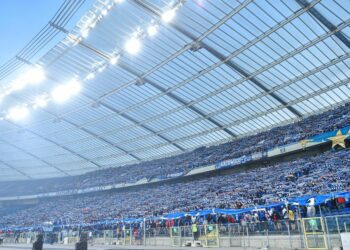 Kibice Ruchu Chorzów podczas meczu na Stadionie Śląski