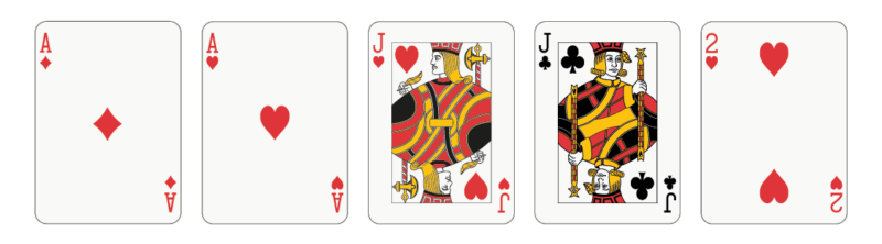 Układ pokerowy dwie pary składające się z dwóch asów i dwóch jopków.
