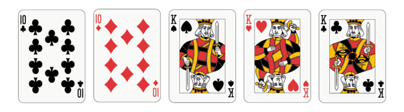 Układ pokerowy full (fullhouse) składający się z trzech króli i dwóch dziesiątek.