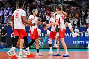 Siatkarze reprezentacji Polski w akcji w meczu ME 2026