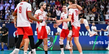 Siatkarze reprezentacji Polski w akcji w meczu ME 2026