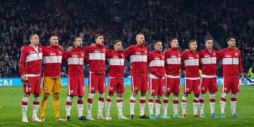 Piłkarze reprezentacji Polski podczas ostatniego meczu w Szkocji