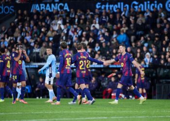 Piłkarze Barcelony podczas meczu La liga z Celtą Vigo