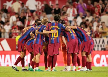 Piłkarze Barcelony podczas meczu La Liga