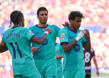 Piłkarze FC Barcelony w meczu La Liga