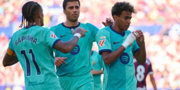 Piłkarze FC Barcelony w meczu La Liga