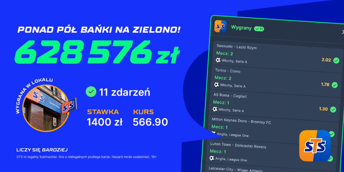 Wielka wygrana na Podkarpaciu! Gracz STS zamienił 1 400 zł w ponad 628 tysięcy złotych